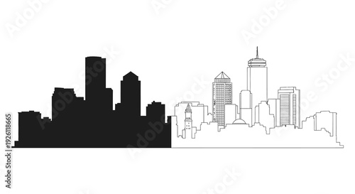 A striking depiction of a city skyline transitioning from dark to light creating a dramatic silhouette high quality