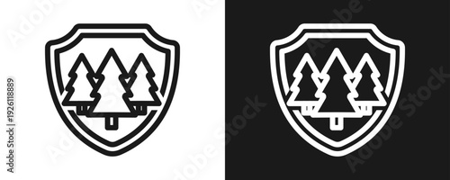 Forest Conversation Icon Set Outline In White And Black Background
