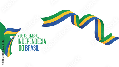 Brazil Independence Day vector illustration with green, yellow, and blue ribbon