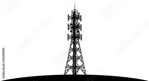 Telecommunications tower with multiple antennas on a hill.