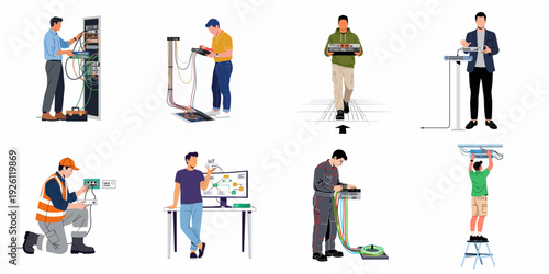 Network infrastructure installation, IT maintenance, and Internet of Things management by diverse technical professionals.