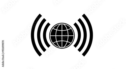 Global communication network signal transmission illustration.