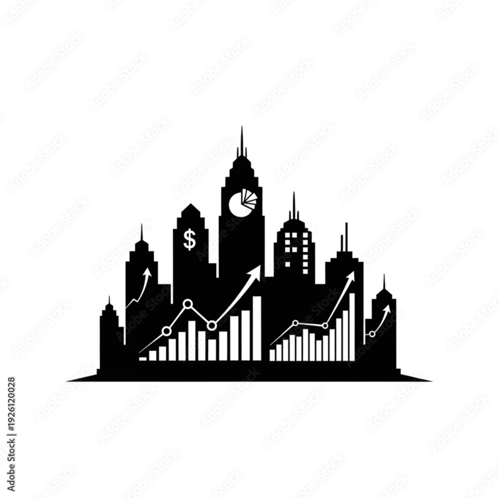 Obraz premium Black city skyline silhouette with graphs
