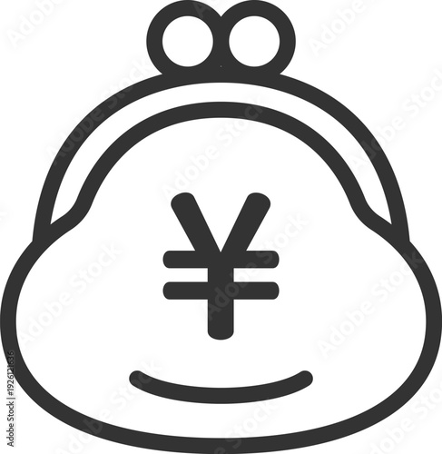 円マークのついた、がま口財布のアイコン（線画）のイラスト