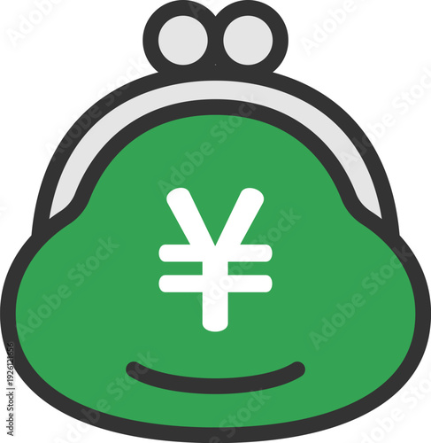 円マークのついた、がま口財布のアイコン（線画カラー）のイラスト