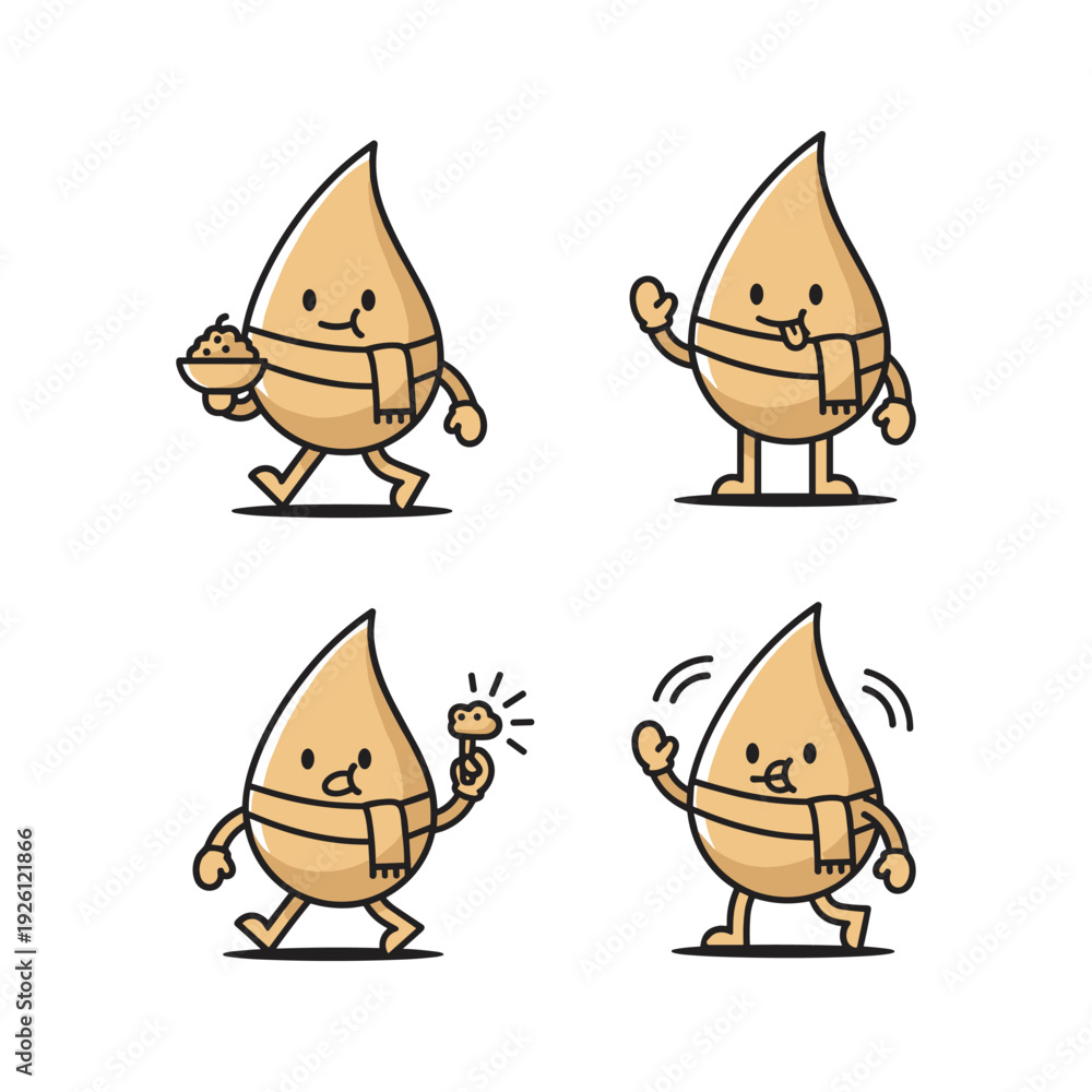 Fototapeta premium Cartoon water drop characters in various dynamic poses with happy expressions