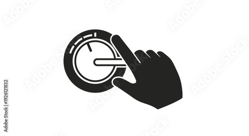 Hand adjusting a clock face with a pointer.
