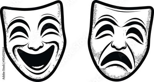 Theatre comedy and tragedy masks vector icon set