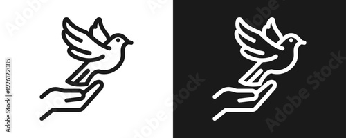 Freedom Icon Set Outline In White And Black Background