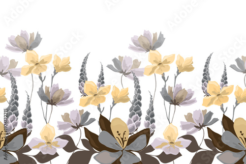 Vector floral seamless pattern, border