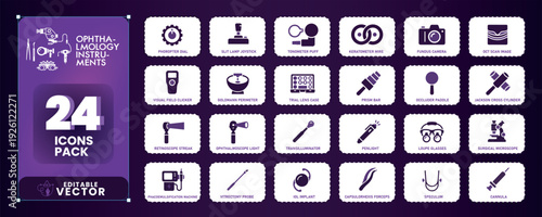 Ophthalmology instruments icons for medical professionals and healthcare