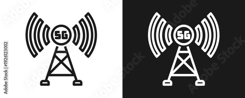 5G Technology Icon Set Outline In White And Black Background