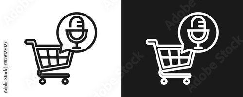 Voice Shopping Icon Set Outline In White And Black Background