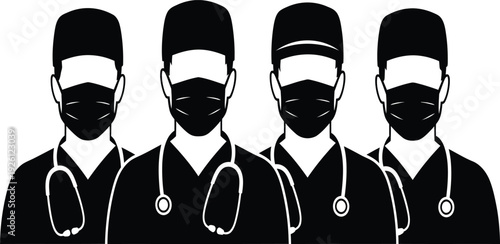 Medical professionals wearing protective masks and uniforms