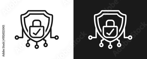 Cybersecurity Icon Set Outline In White And Black Background