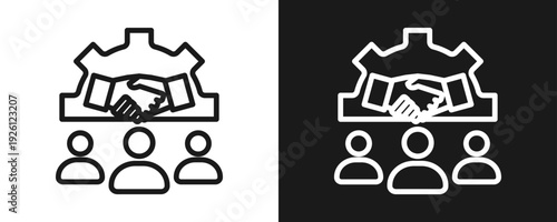 Teamwork Collaboration Icon Set Outline In White And Black Background