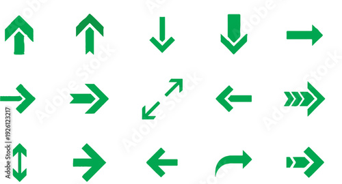 Set of green vector arrow icons with different directions for web and business design