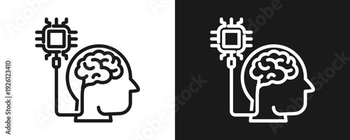 Brain Computer Interface Icon Set Outline In White And Black Background