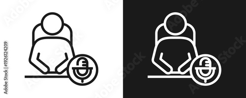 Chairperson Icon Set Outline In White And Black Background