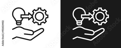 Idea Implementation Icon Set Outline In White And Black Background