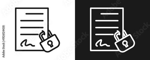 Non Disclosure Agreement Icon Set Outline In White And Black Background
