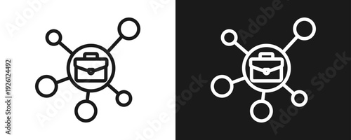 Business Network Icon Set Outline In White And Black Background