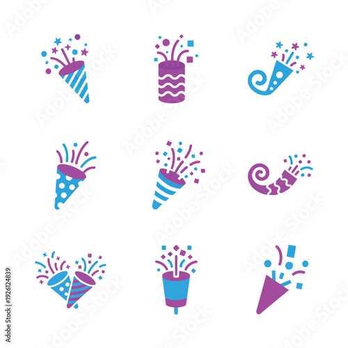 Party Popper icon vector set for celebrations and events