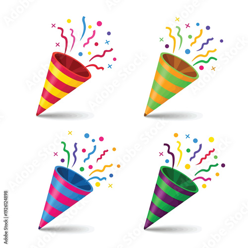 Party Popper icon vector Set of Colorful Celebration Elements