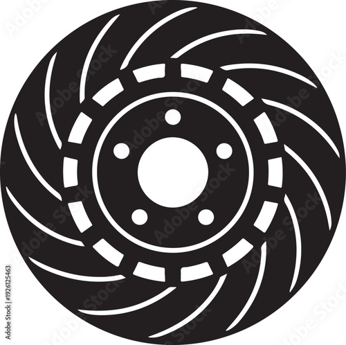 Car brake disc rotor silhouette icon for automotive and mechanical design