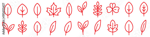leaf icon set line style. Leaves of trees and plants, Leaves icon Collection, design for natural, eco, bio, and vegan labels. Vector illustration.