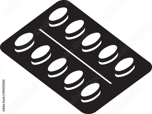 Medicine blister pack icon, pills tablet packaging symbol