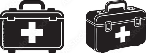 First aid kit silhouette icon set with medical cross symbol