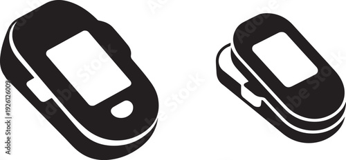 Pulse oximeter silhouette icon set, finger oxygen saturation monitor