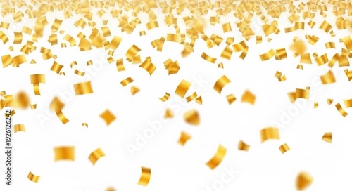 A video showcasing a vibrant and festive scene with golden confetti falling against a clean white background.