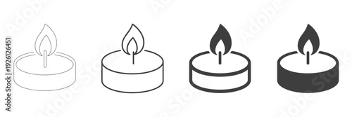 Candle icon, simple tealight flame vector for warm illumination symbol, soft burning glow sign used for decor and memorial themes concept, minimal fire pictogram for top ranked decorative visuals,