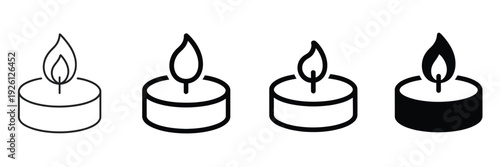 Candle icon, simple tealight flame vector for warm illumination symbol, soft burning glow sign used for decor and memorial themes concept, minimal fire pictogram for ranked spiritual graphics