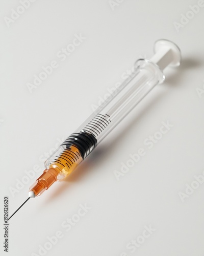 Wallpaper Mural Syringe with orange fluid on white background in a medical setting during the day Torontodigital.ca