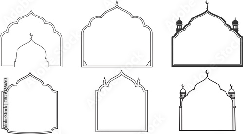  Ramadan shape and mosque arch shape, slamic windows shapes vector illustration 