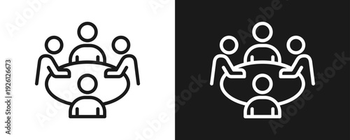 Conference Icon Set Outline In White And Black Background