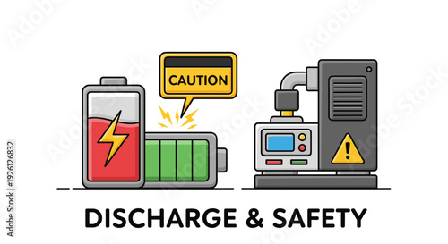 Battery Discharge and Safety Warning Sign.