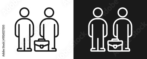 Colleagues Icon Set Outline In White And Black Background