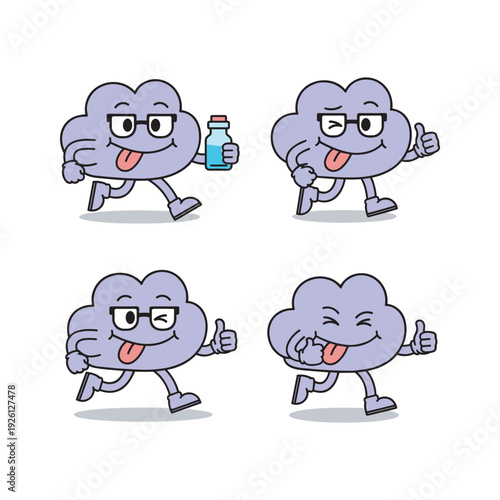 Cartoon cloud character exercising and giving thumbs up with fitness bottle