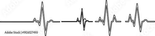 Black EKG heartbeat pulse line icon set representing heart rate vital signs and cardiology medical health monitoring concepts for fitness and healthcare industry designs.