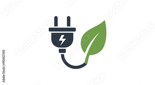 Electric Plug with Green Leaf Symbolizing Eco Friendly Energy.