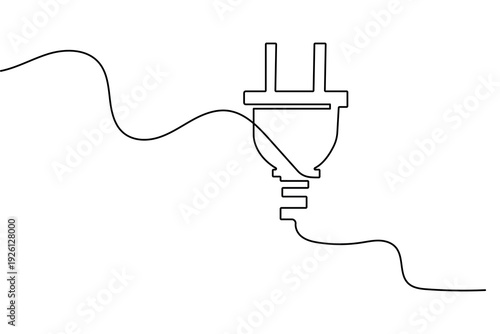 Electrical plug in continuous one line drawing with minimalist style isolated outline vector