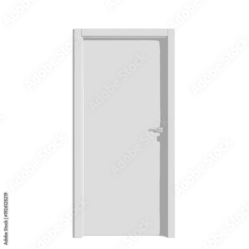 Closed White Interior Door with Silver Handle on Isolated White Background