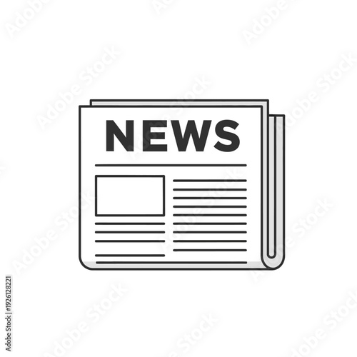 Minimalist Newspaper Icon with Headline and Text on Isolated White Background