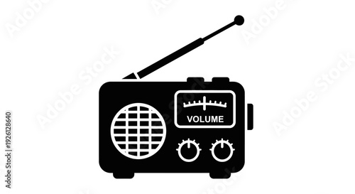 Vintage black and white retro radio illustration.