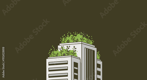 Modern Office Building with Rooftop Garden.