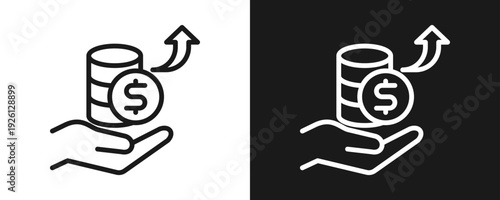 Pay Rises Icon Set Outline In White And Black Background